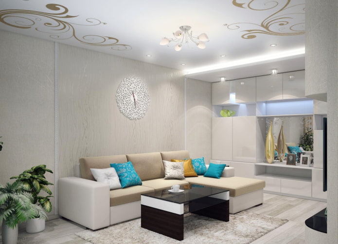 plasterboard ceiling with patterns in the hall plasterboard ceiling with patterns in the hall