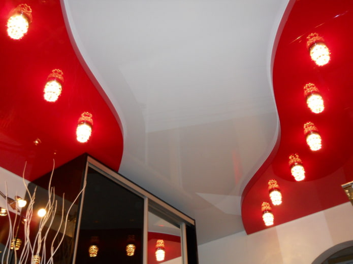 white-red stretch ceiling structure
