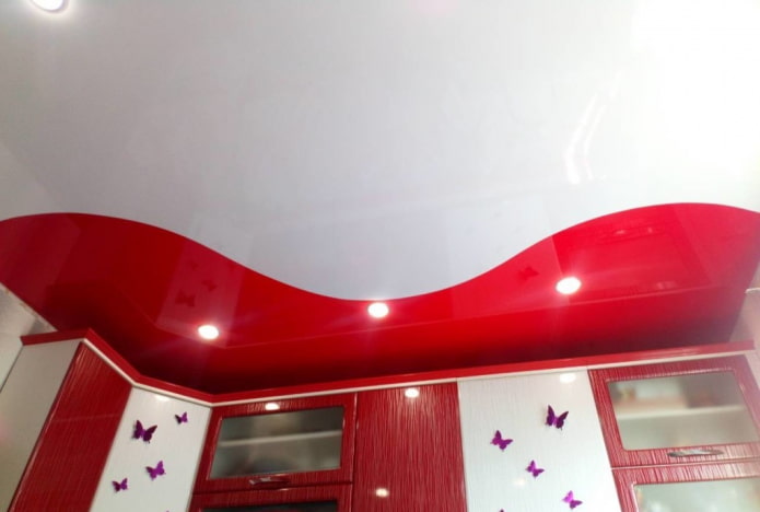 stretch ceiling structure in red and white