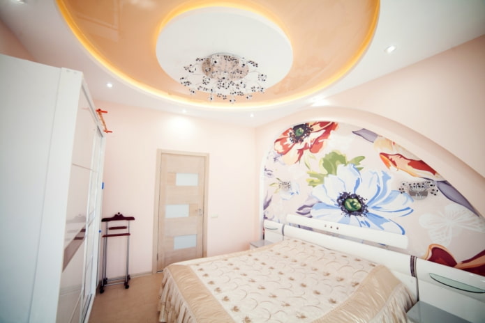 plasterboard construction with a stretch canvas in the bedroom plasterboard construction with a stretch canvas in the bedroom