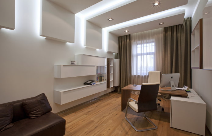 plasterboard construction with transition to the wall