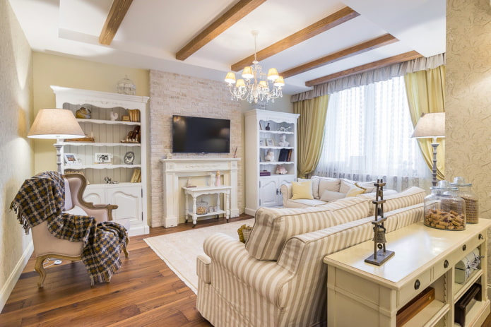 plasterboard construction combined with wooden beams