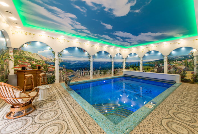 Unusual green ceiling lighting