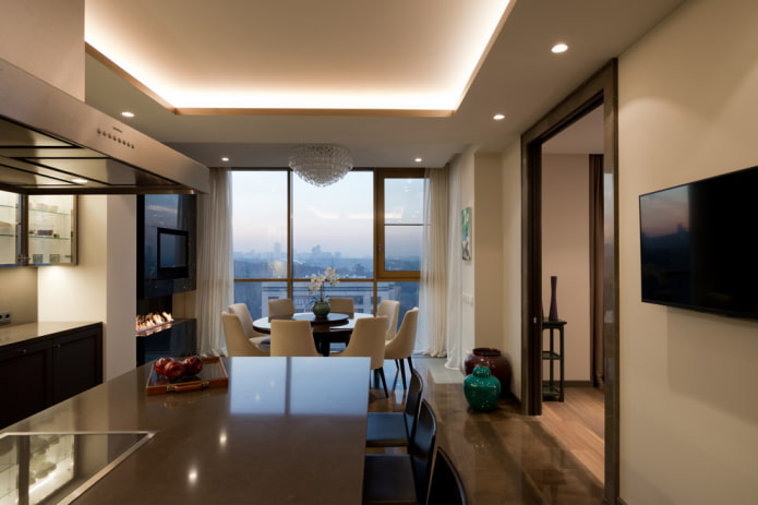 beige two-level design in the kitchen