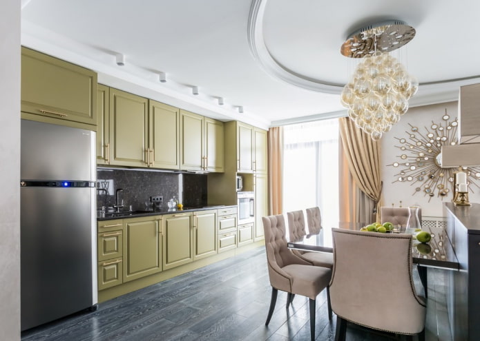 two-level design in the shape of a semicircle in the kitchen