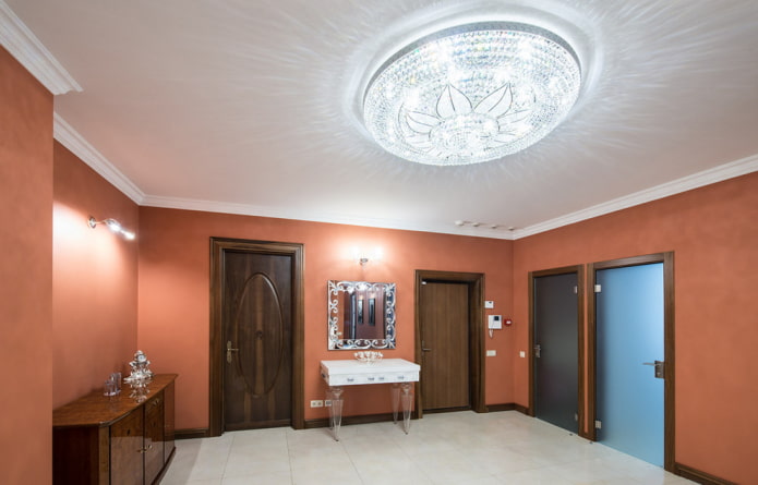 stretch ceiling structure with chandelier