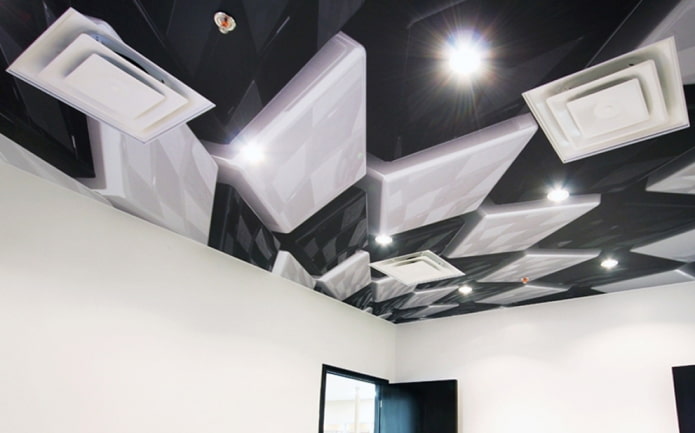 ceiling with the image of volumetric geometric objects ceiling with the image of volumetric geometric objects