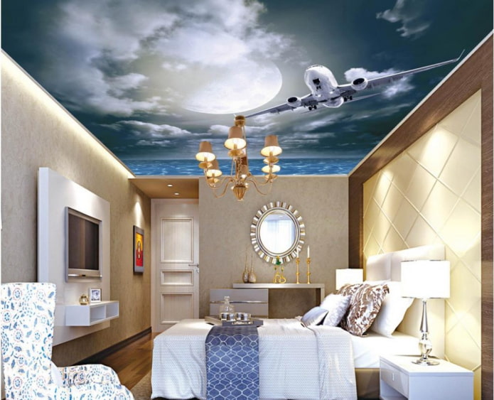 ceiling with a picture of the sky and an airplane in the bedroom ceiling with a picture of the sky and an airplane in the bedroom