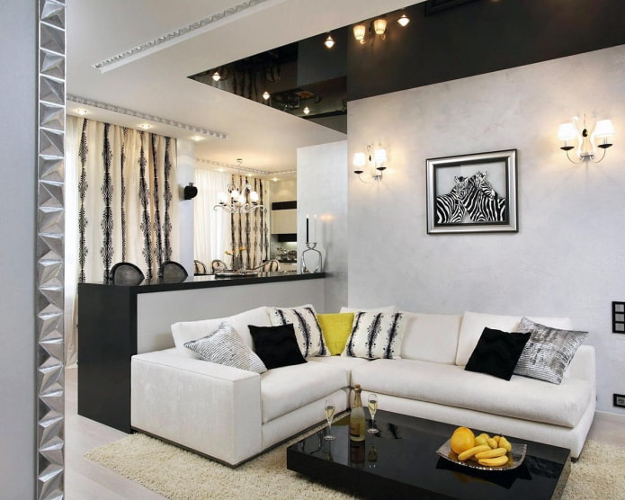 combined ceiling in the kitchen-living room combined ceiling in the kitchen-living room