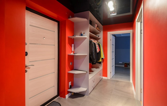 glossy black stretch fabric in the hallway glossy black stretch fabric in the hallway