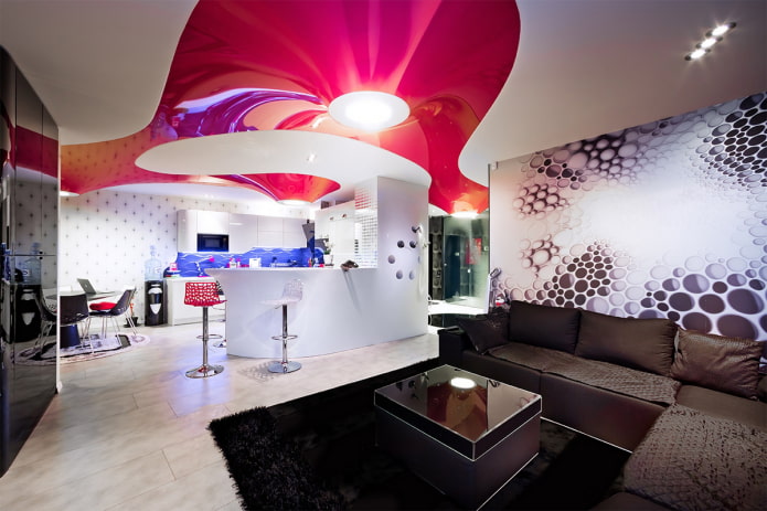 white and pink stretch fabric in the interior