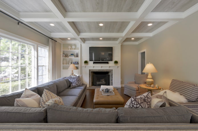 coffered ceiling structure in the living room coffered ceiling structure in the living room