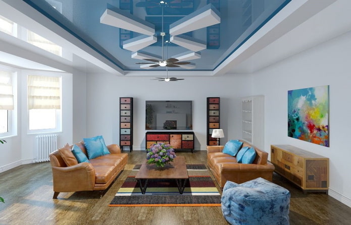 blue ceiling structure combined with brown floor blue ceiling structure combined with brown floor