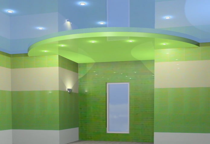 ceiling structure with a combination of green and blue ceiling structure with a combination of green and blue