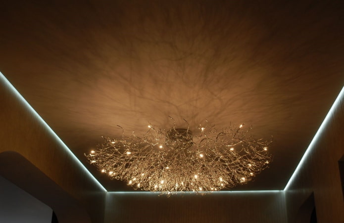 brown illuminated ceiling structure