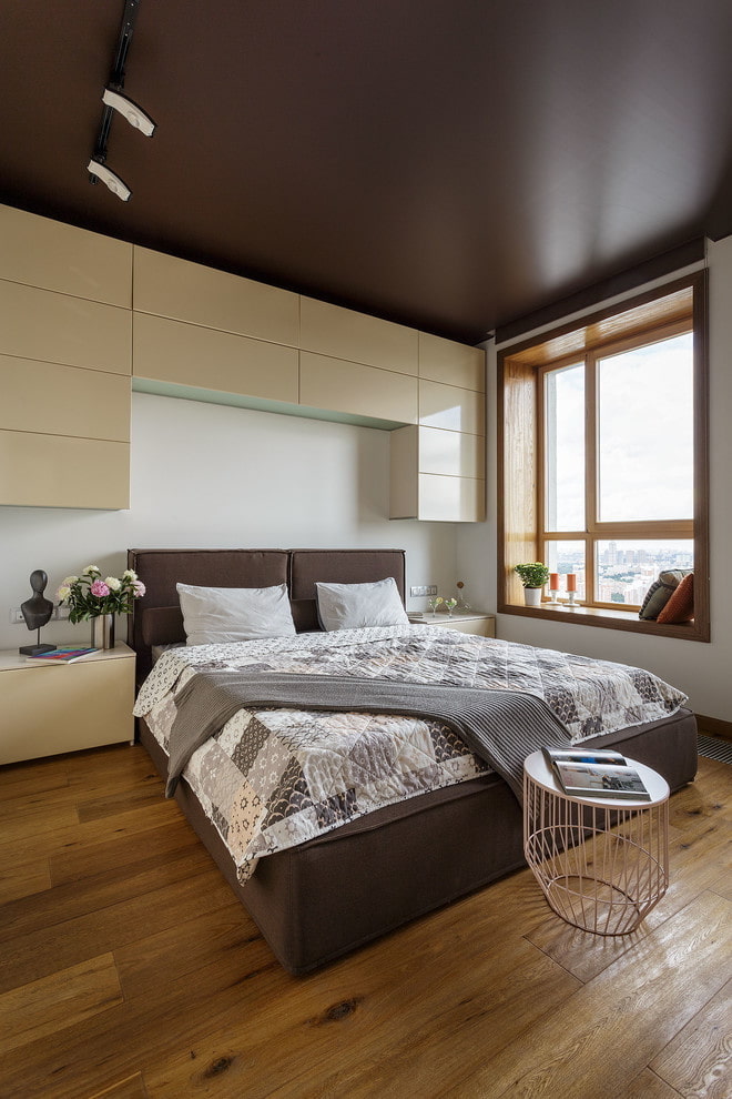 brown ceiling in the bedroom