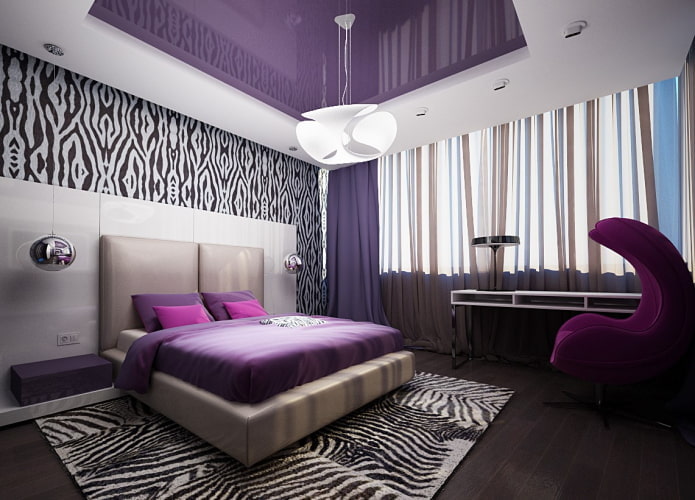 purple and white ceiling in the bedroom