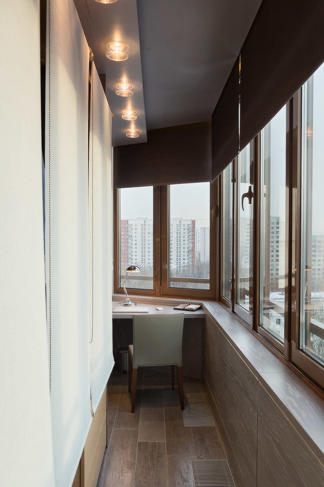 two-level ceiling structure on the loggia two-level ceiling structure on the loggia