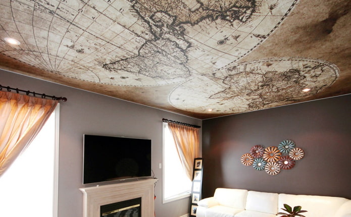 ceiling structure with photo printing in the hall