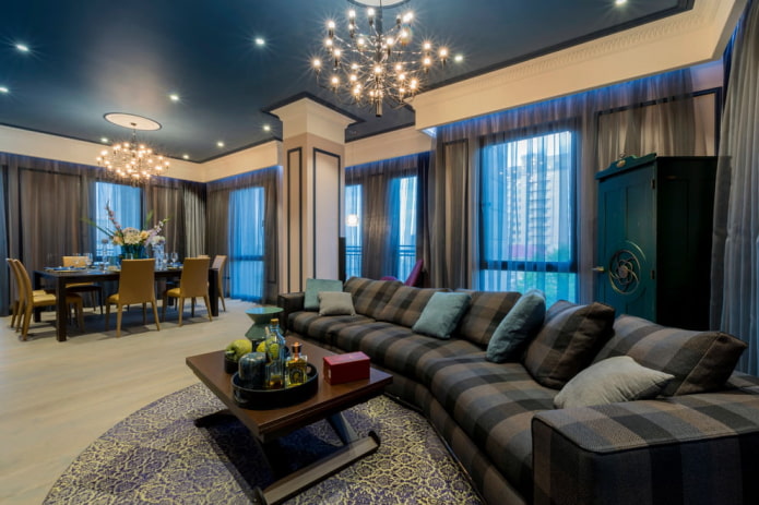 blue ceiling surface in the living room