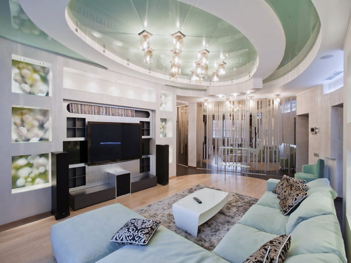light green ceiling structure in the hall