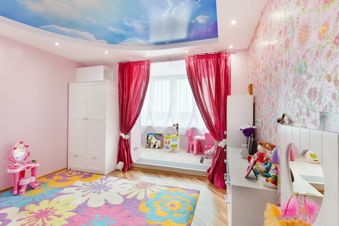 sky with clouds on the ceiling in a child's room