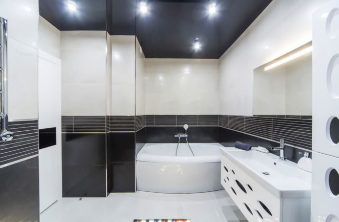 black ceiling in the interior of the bathroom