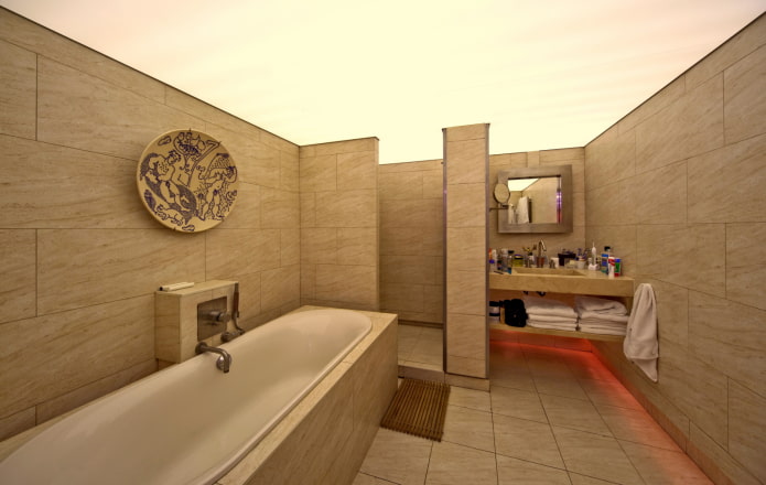 luminous ceiling in the interior of the bathroom