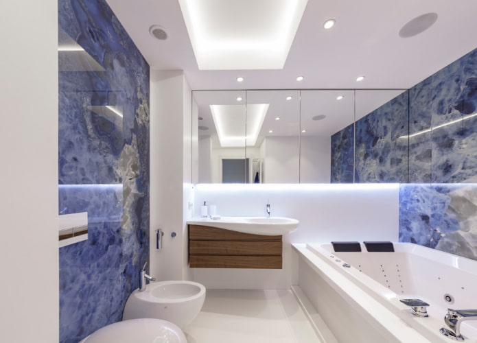 illuminated ceiling in the bathroom interior