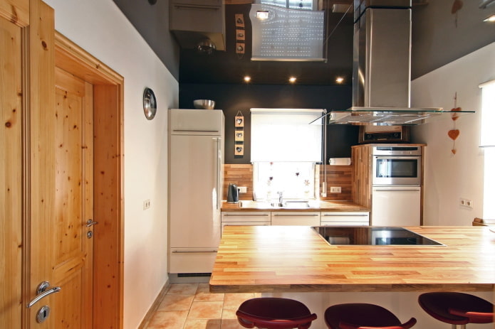 black ceiling in the kitchen