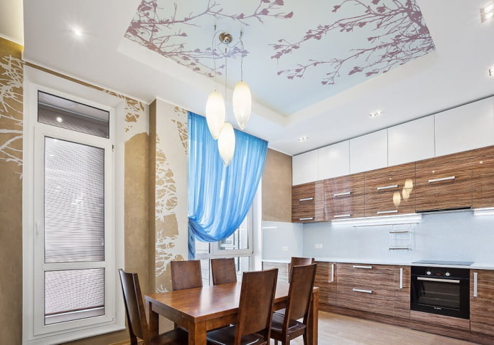 ceiling with drawings in the interior of the kitchen