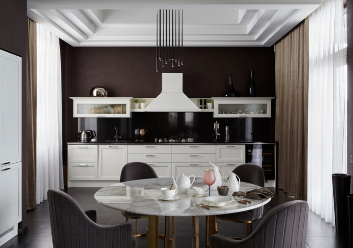 multi-level ceiling structure in the kitchen