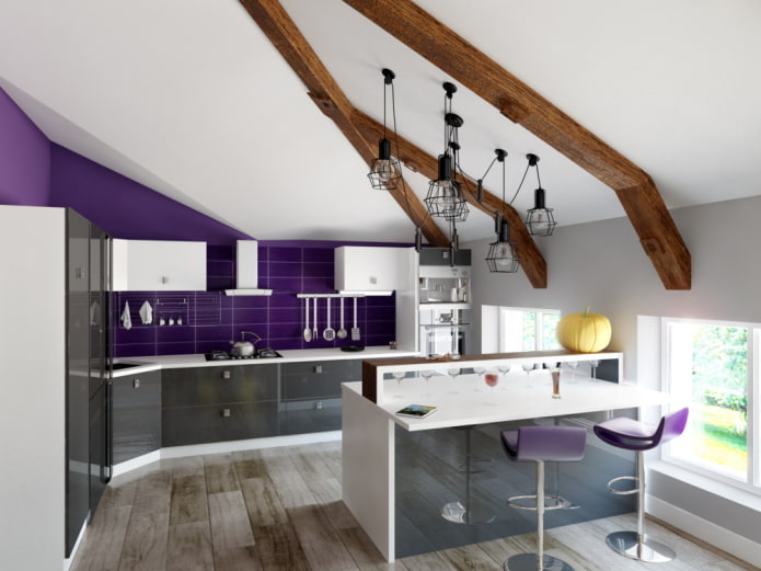 ceiling design in the attic kitchen