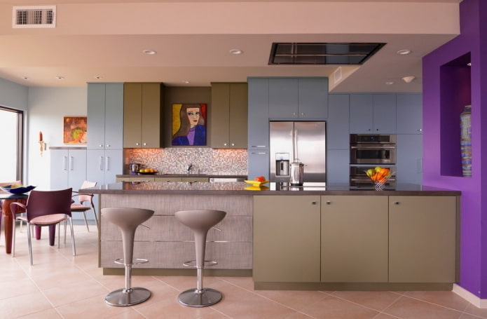 painted ceiling in the interior of the kitchen