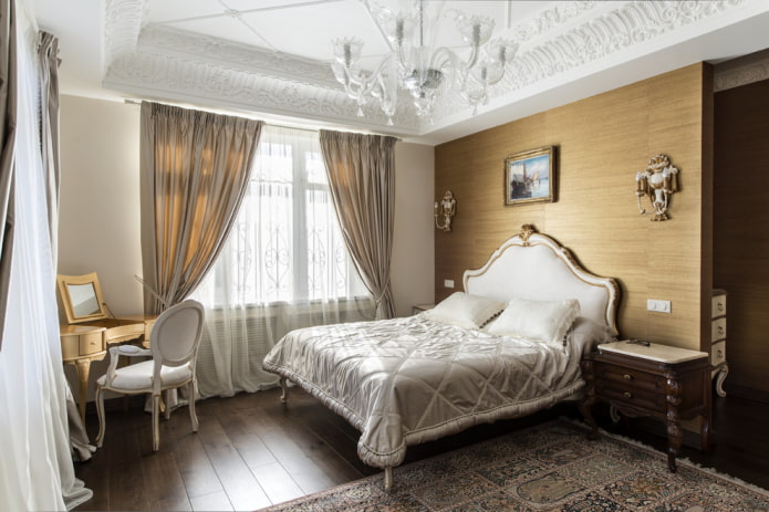 stucco ceiling in the bedroom interior