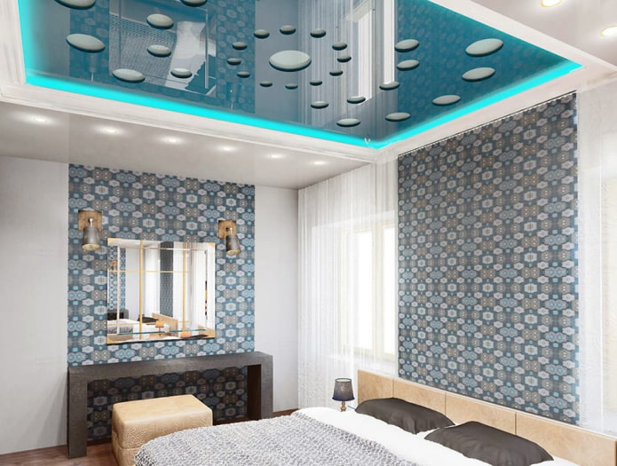 carved ceiling in the interior of the bedroom