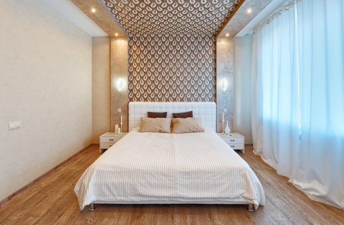 combined ceiling in the bedroom interior