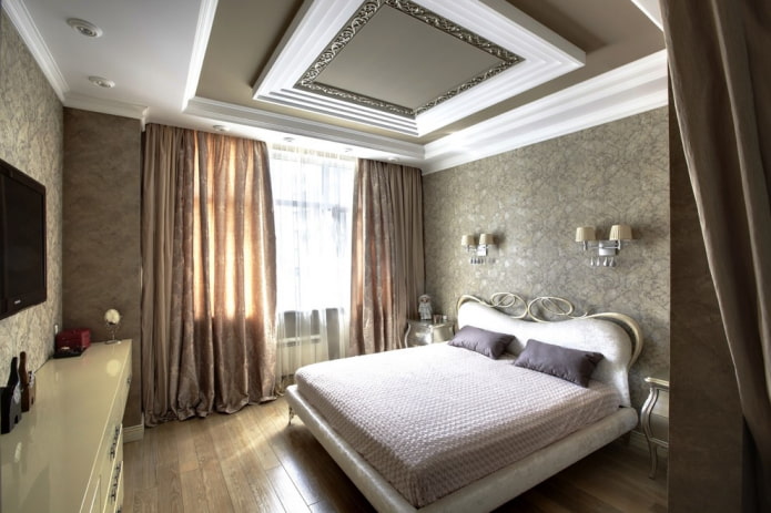 combined ceiling in the bedroom interior