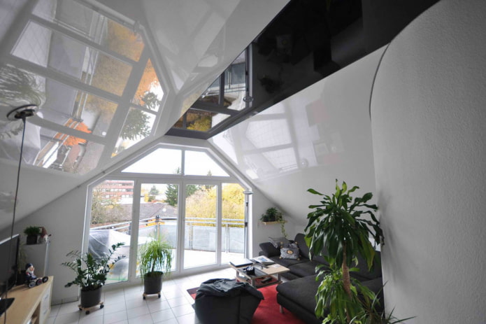 stretch ceiling in the attic