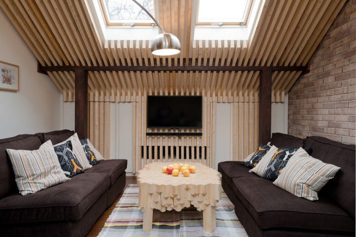 slatted ceiling in the attic