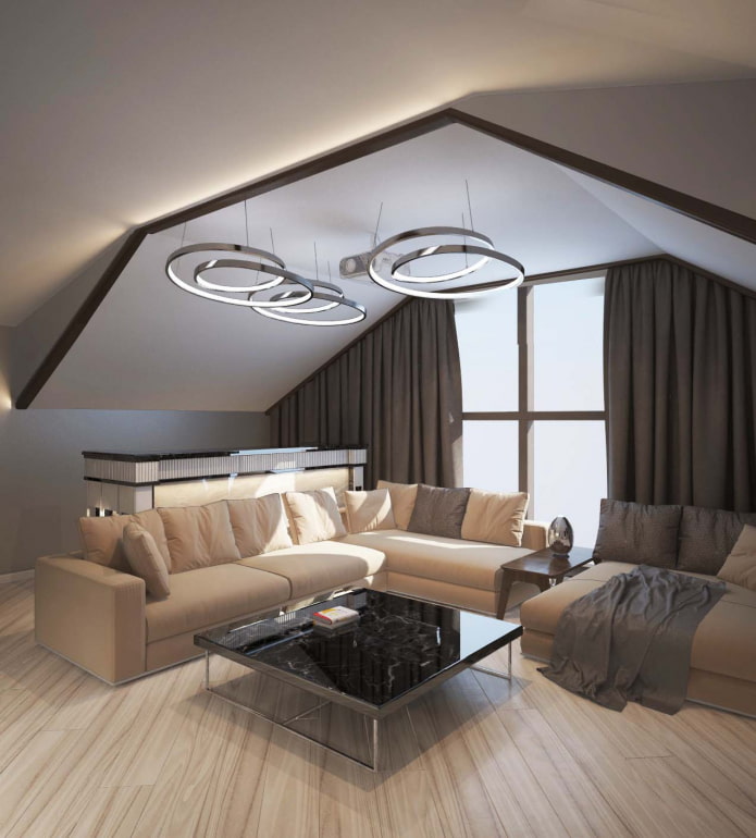 ceiling structure in the attic in a modern style