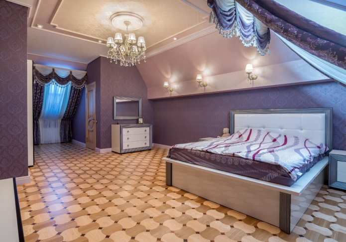 ceiling structure in the attic in a classic style