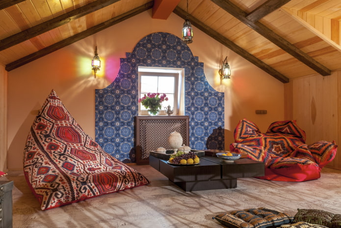 wooden ceiling structure in the attic in oriental style