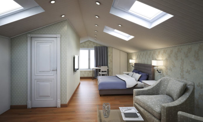 spotlights on the ceiling in the attic