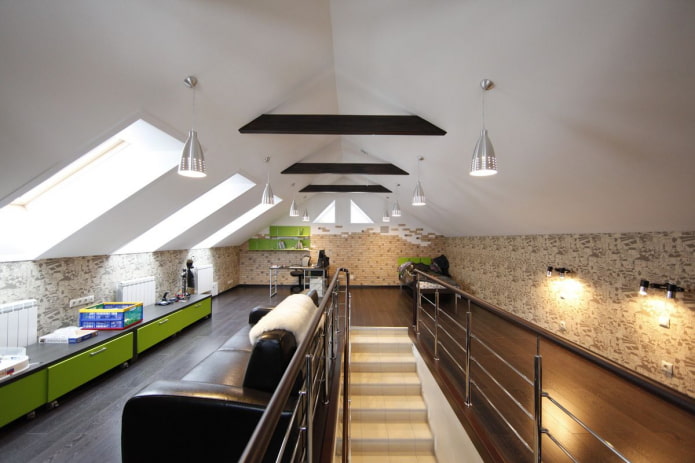 chandeliers on the ceiling in the attic