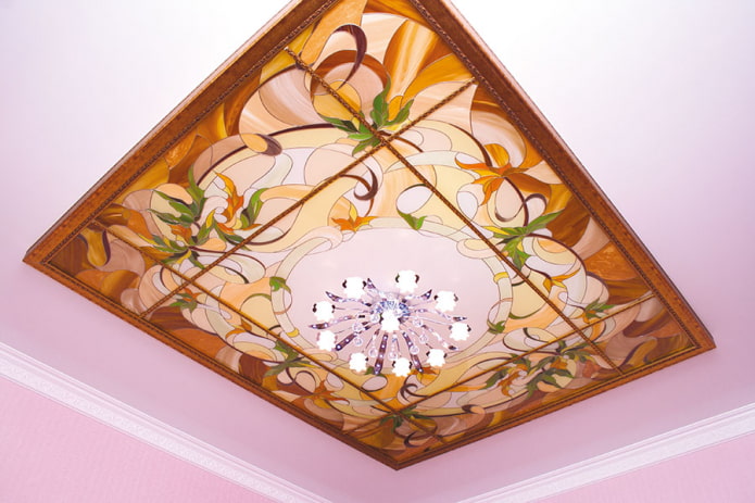 stained glass construction with central lighting stained glass construction with central lighting