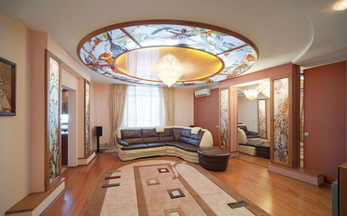 stained glass on the ceiling in the interior of the living room stained glass on the ceiling in the interior of the living room
