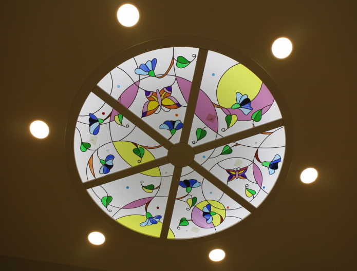 stained glass construction with spot lighting stained glass construction with spot lighting
