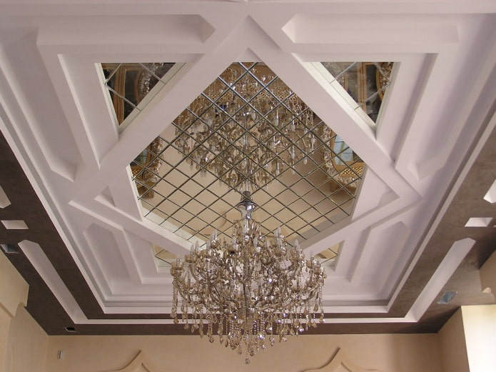 mirrored ceiling construction with chandelier mirrored ceiling construction with chandelier