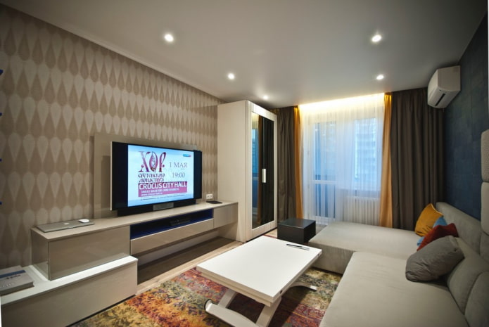 tension structure with a curtain niche in the living room